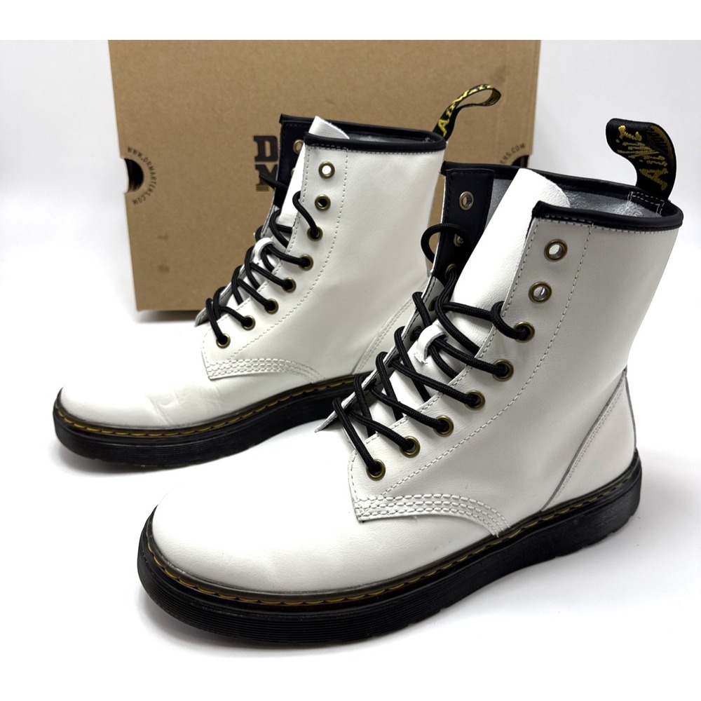 Dr. Martens Zavala White Smooth Leather‎ Combat Boots Womens Size 10